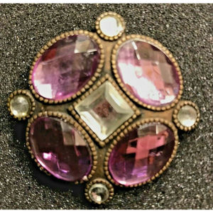Vintage Brass w/Faceted Purple & Clear Stones Maltese Pin Brooch or Pendant